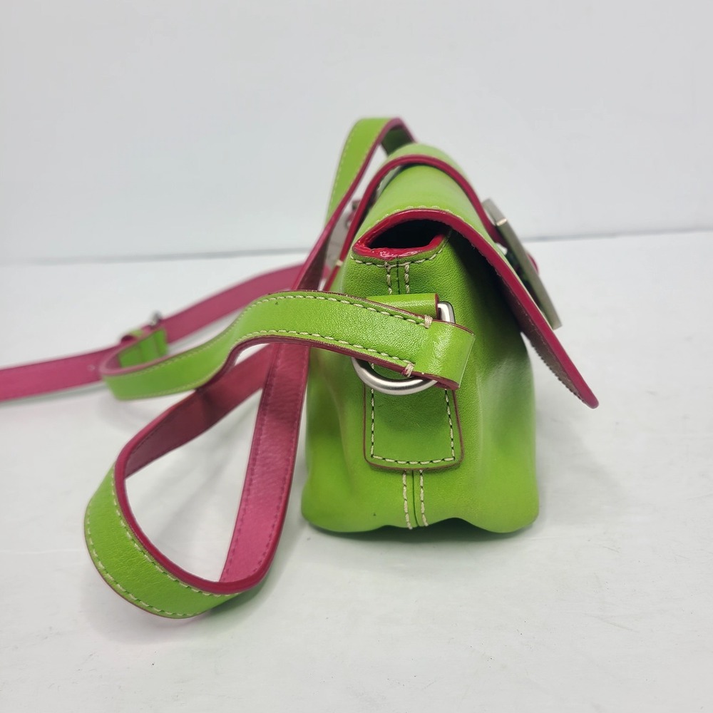 Vtg Y2K Dooney & Bourke Lime Green & Pink Trim‎ Rainbow Heart Buckle Mini - Picture 2 of 6